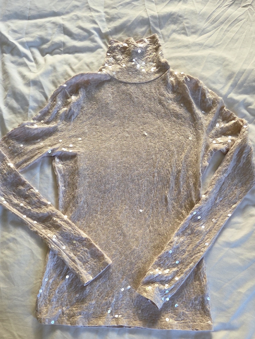 Express Cream Sequin Turtleneck Sweater Top